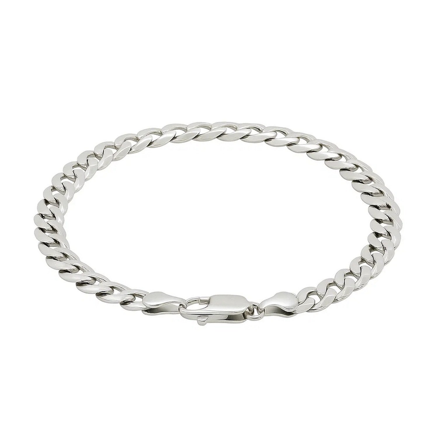 Rhodium Plated Sterling Silver Curb Style Bracelet (7.20 mm) - Peelerie